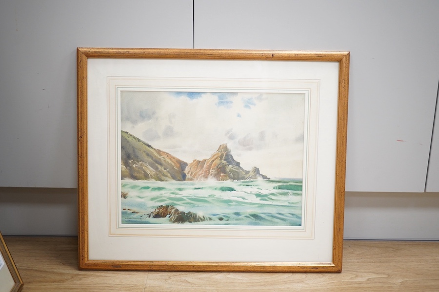 Arthur Royce Bradbury (1892-1977), watercolour, ‘The Canon Rock, Jerbourg Point, Guernsey’, signed, 27 x 37cm. Condition - good